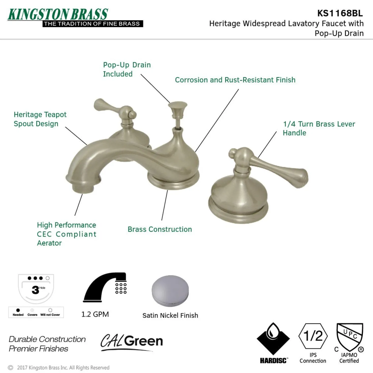 Kingston Brass Vintage Three-Hole 8" Widespread Bathroom Faucet
