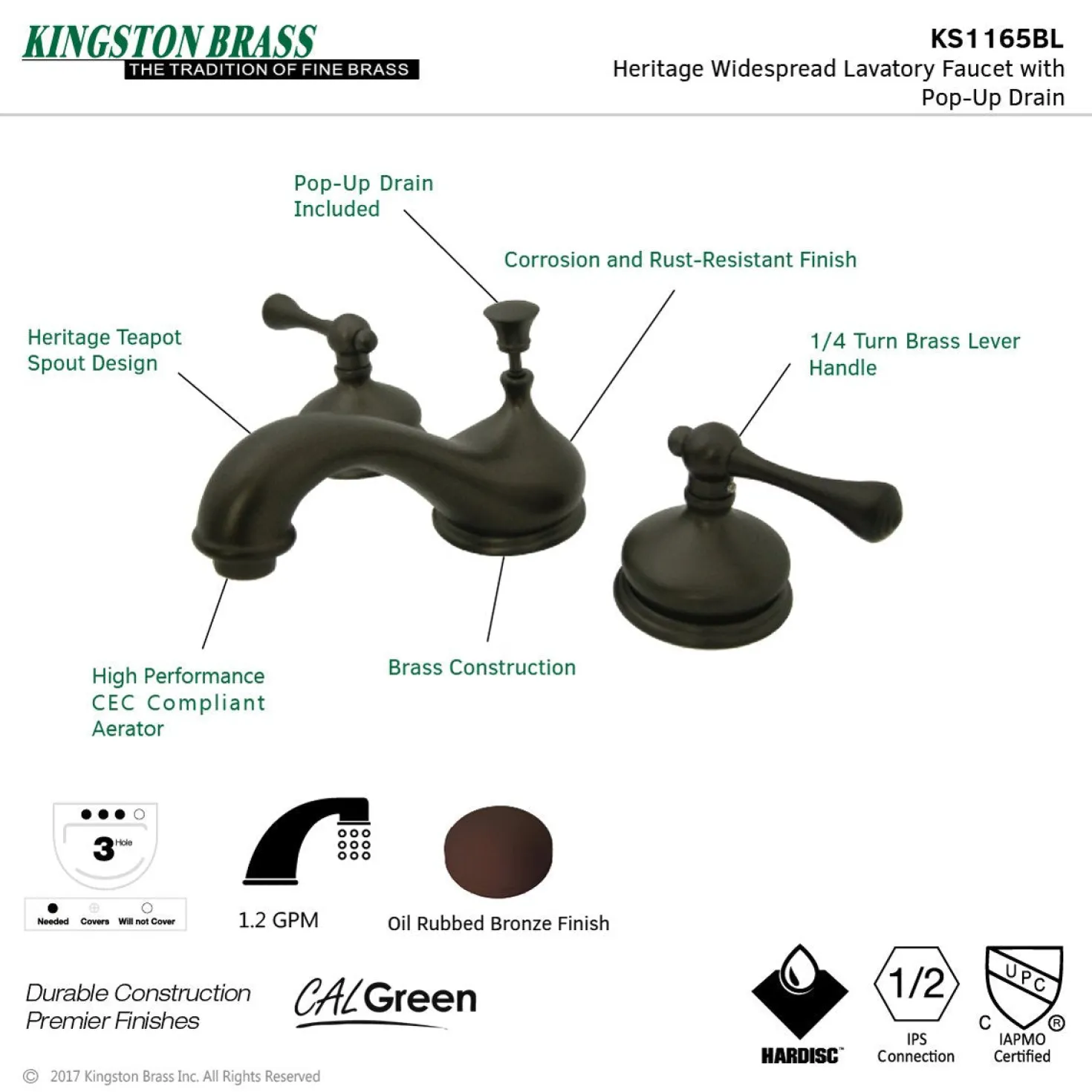 Kingston Brass Vintage Three-Hole 8" Widespread Bathroom Faucet