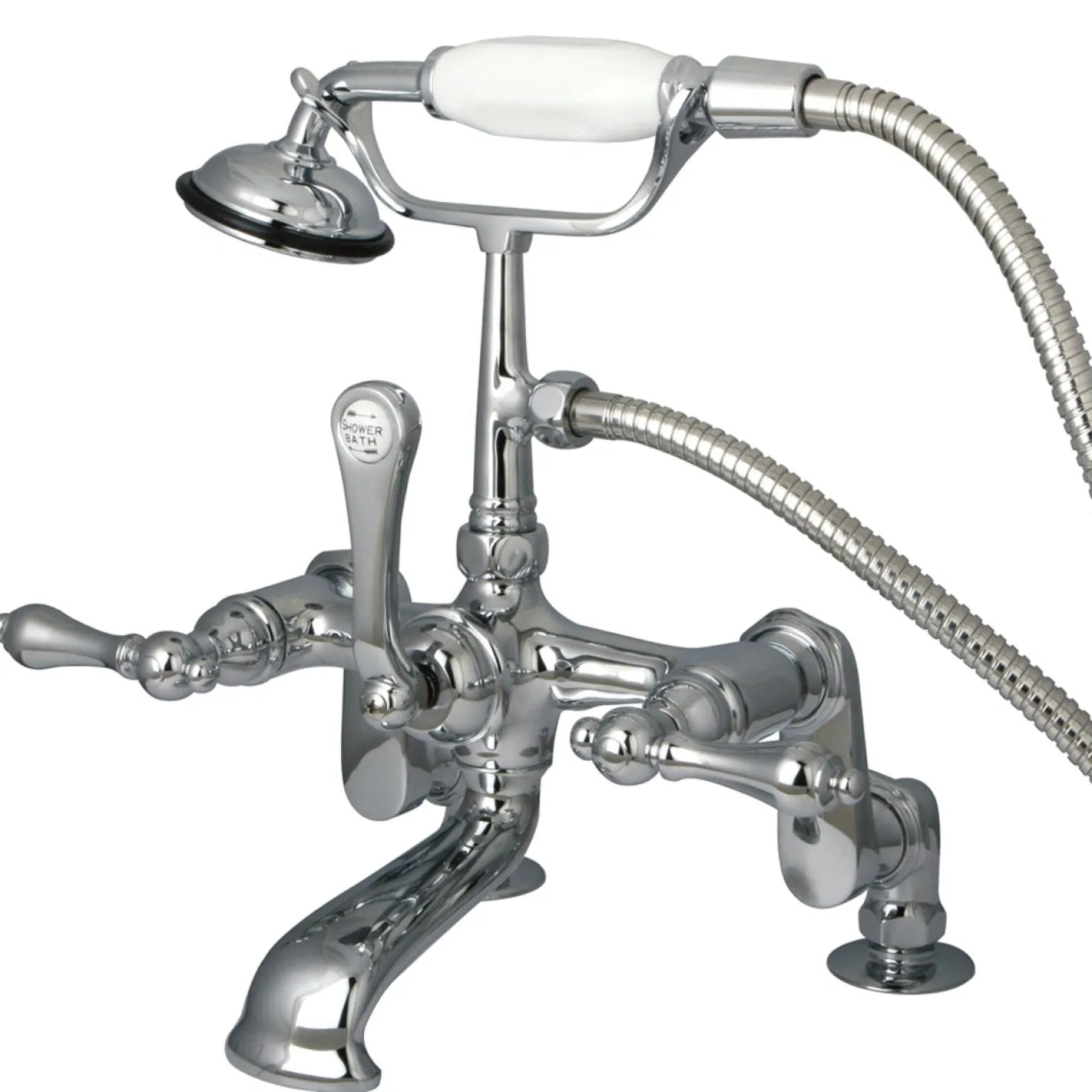 Kingston Brass Vintage 3" to 12" Deck Mount Clawfoot Tub Filler Faucet with Hand Shower