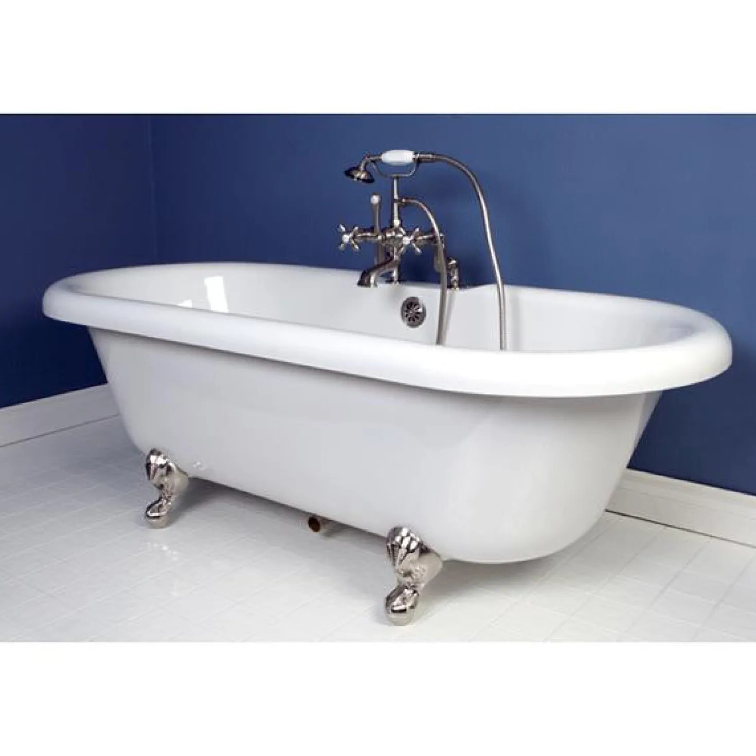 Kingston Brass Vintage 3" to 12" Spread Deck Mount Clawfoot Tub Filler with Hand Shower