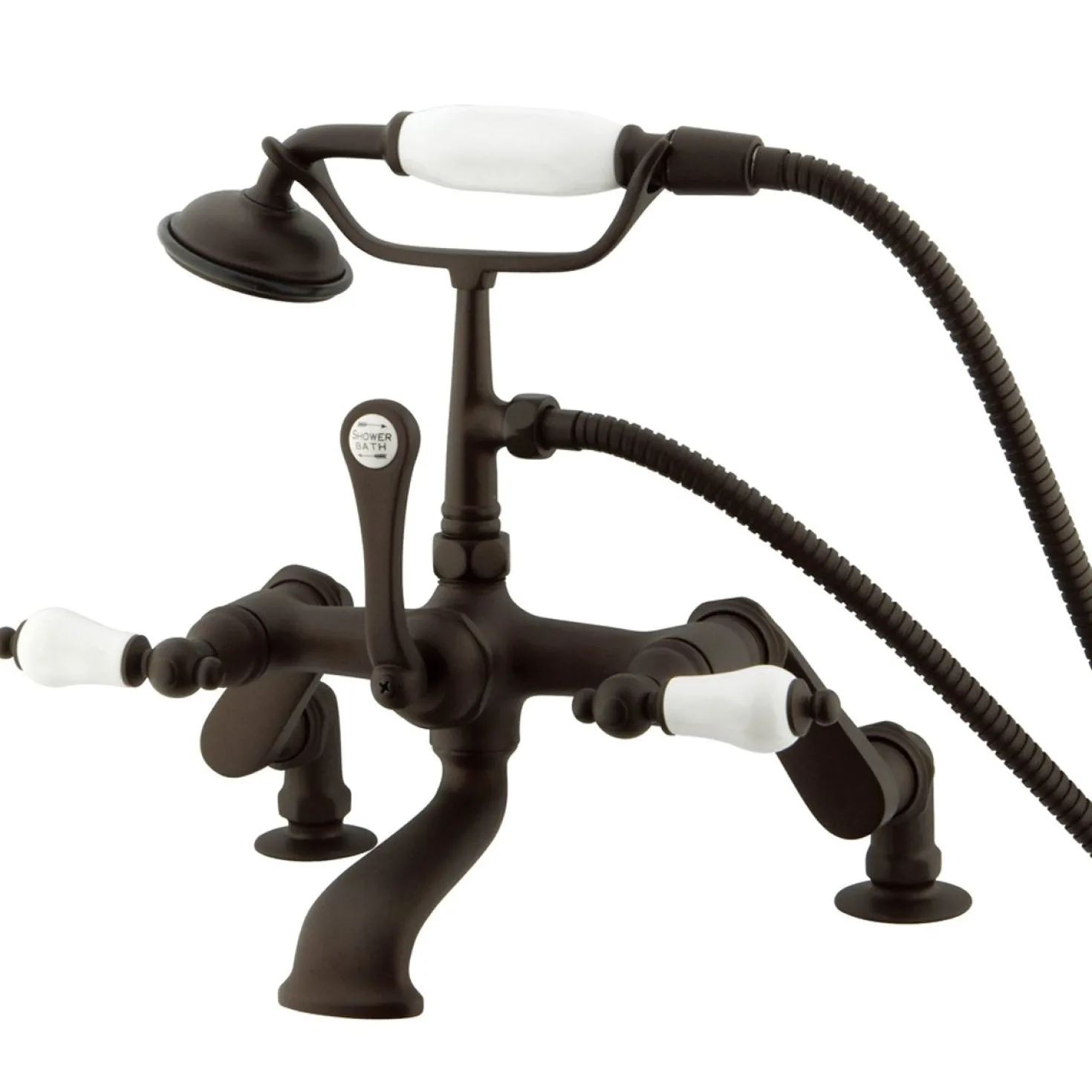 Kingston Brass Vintage 3" to 12" Spread Deck Mount Clawfoot Tub Filler Faucet with Hand Shower
