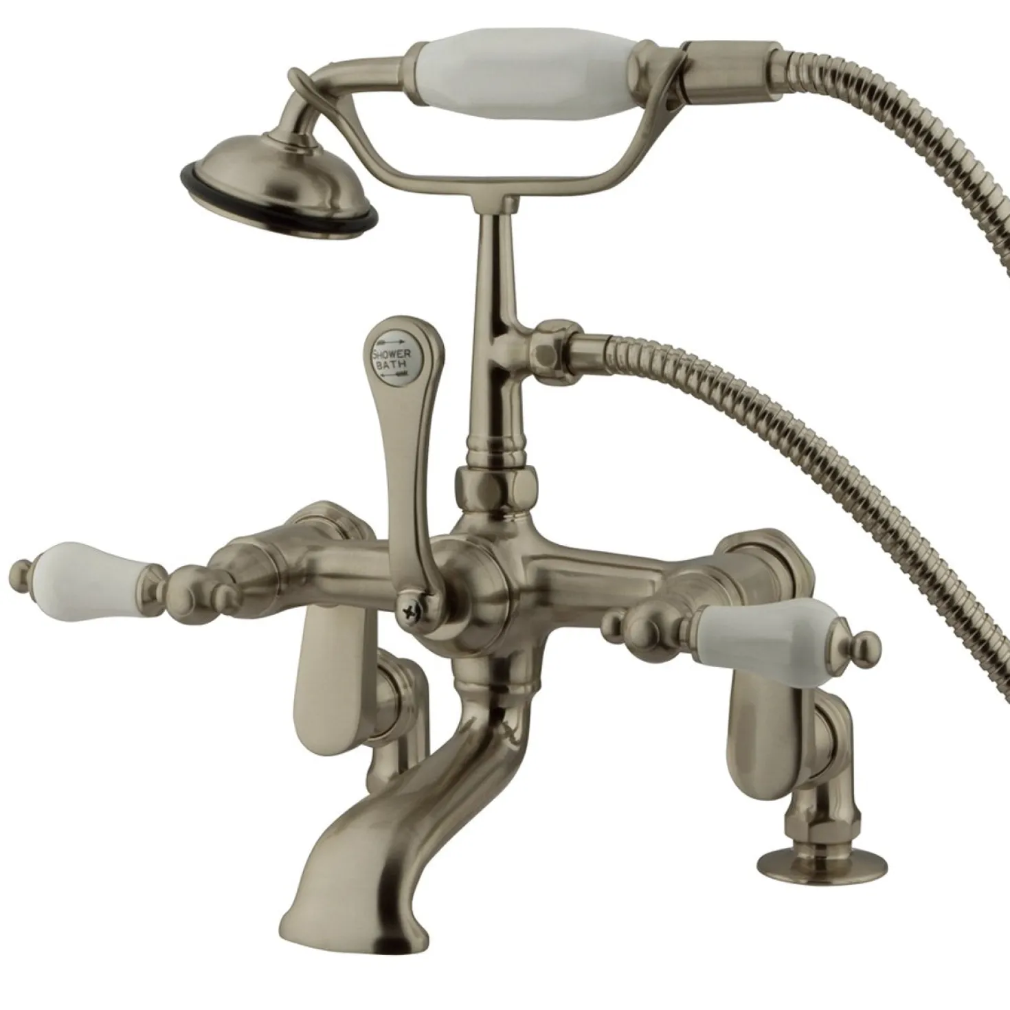 Kingston Brass Vintage 3" to 12" Spread Deck Mount Clawfoot Tub Filler Faucet with Hand Shower
