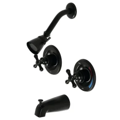 Kingston Brass Vintage Twin Handles Tub Shower Faucet in Matte Black