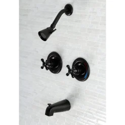 Kingston Brass Vintage Twin Handles Tub Shower Faucet in Matte Black