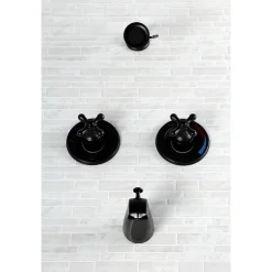 Kingston Brass Vintage Twin Handles Tub Shower Faucet in Matte Black