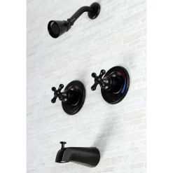 Kingston Brass Vintage Twin Handles Tub Shower Faucet in Matte Black