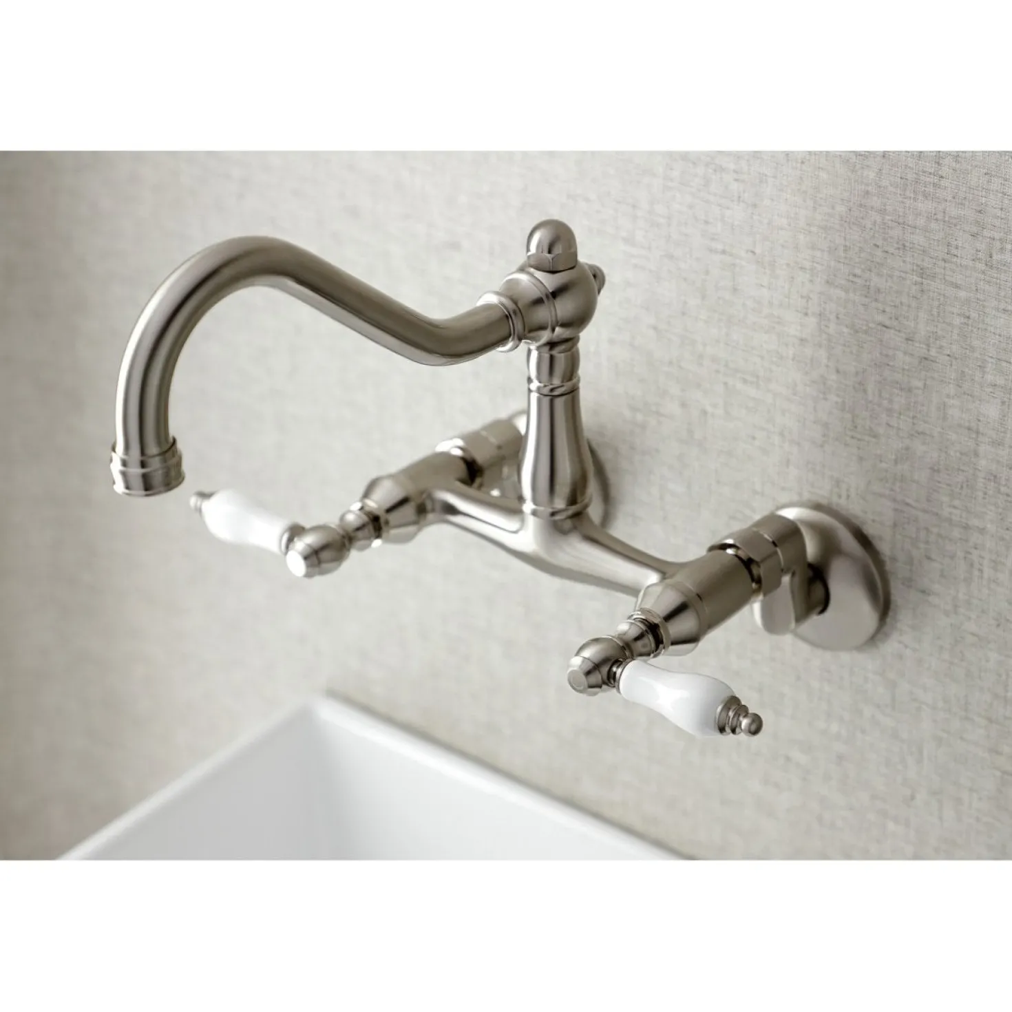 Kingston Brass Vintage Wall Mount 6" Adjustable Center Kitchen Faucet