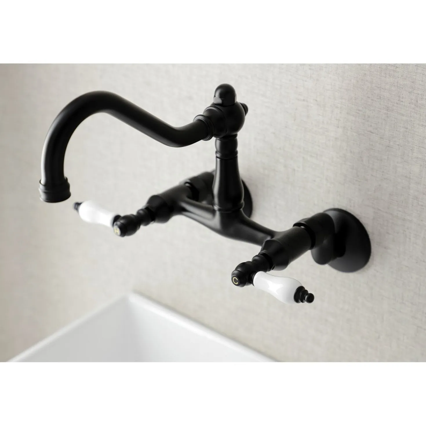 Kingston Brass Vintage Wall Mount 6" Adjustable Center Kitchen Faucet