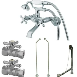Kingston Brass Vintage Wall Mount Clawfoot Tub Faucet Package with Offset Supply Lines