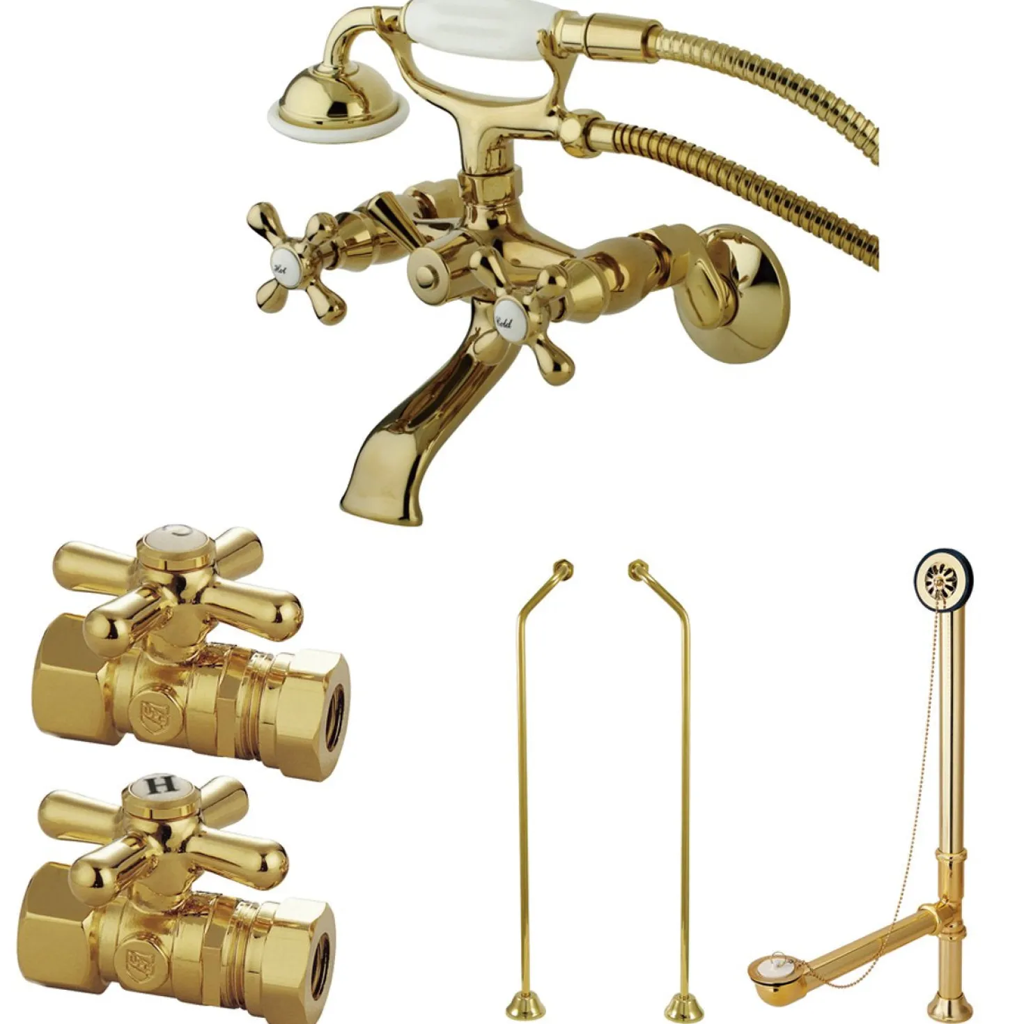 Kingston Brass Vintage Wall Mount Clawfoot Tub Faucet Package with Offset Supply Lines