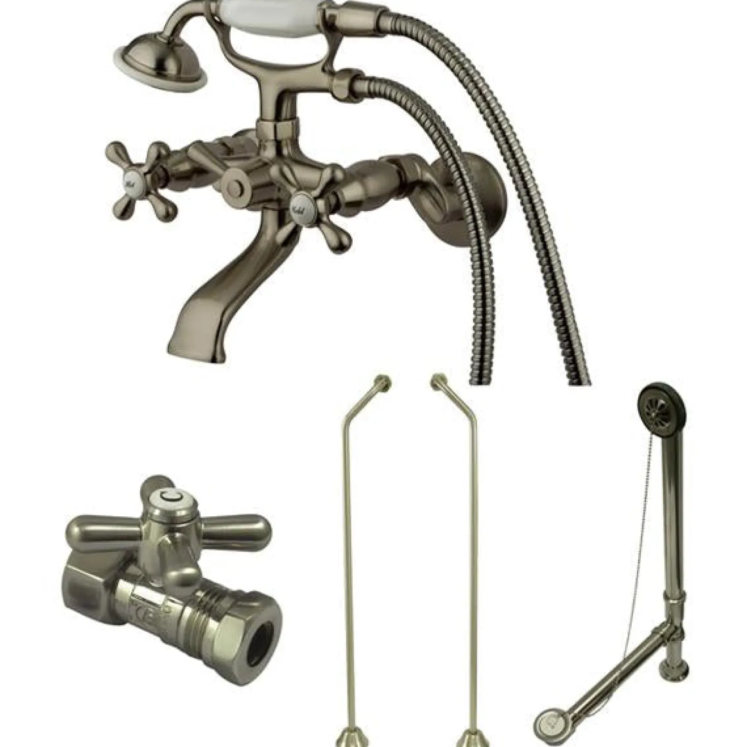 Kingston Brass Vintage Wall Mount Clawfoot Tub Faucet Package with Offset Supply Lines