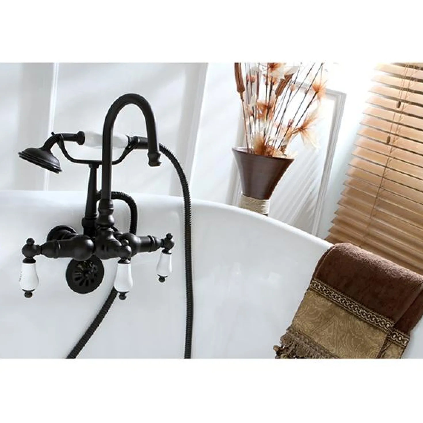 Kingston Brass Vintage Wall Mount Clawfoot Brass Tub Filler with Hand Shower