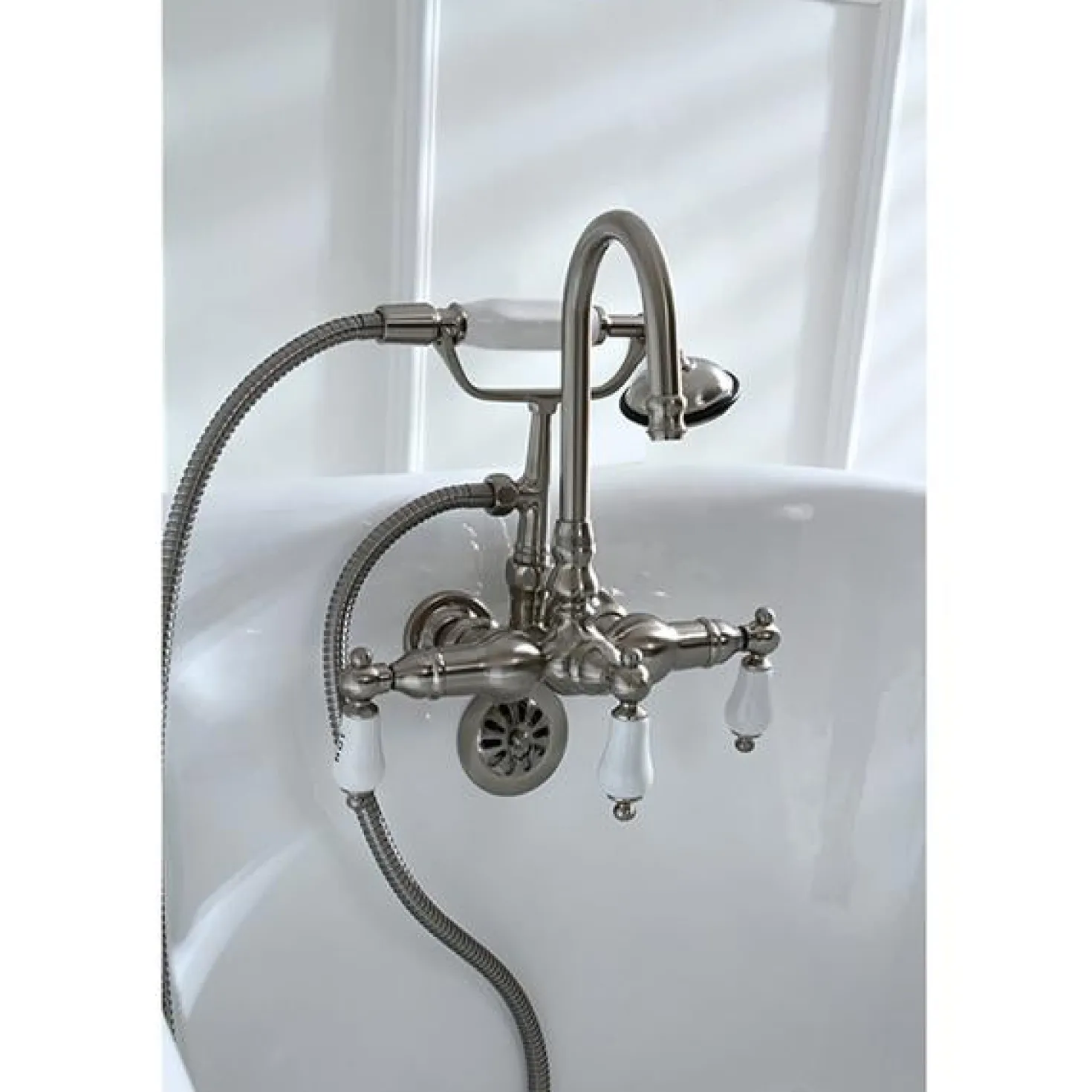Kingston Brass Vintage Wall Mount Clawfoot Brass Tub Filler with Hand Shower