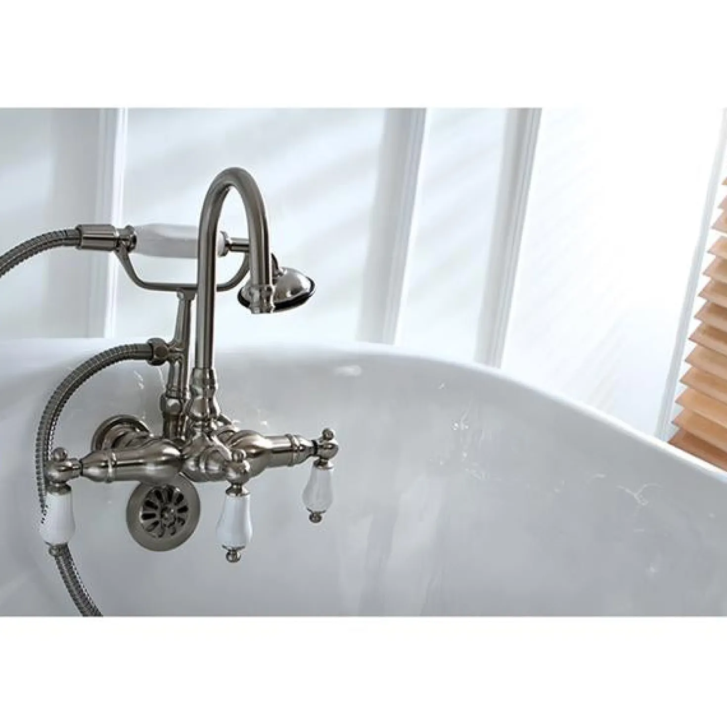 Kingston Brass Vintage Wall Mount Clawfoot Brass Tub Filler with Hand Shower