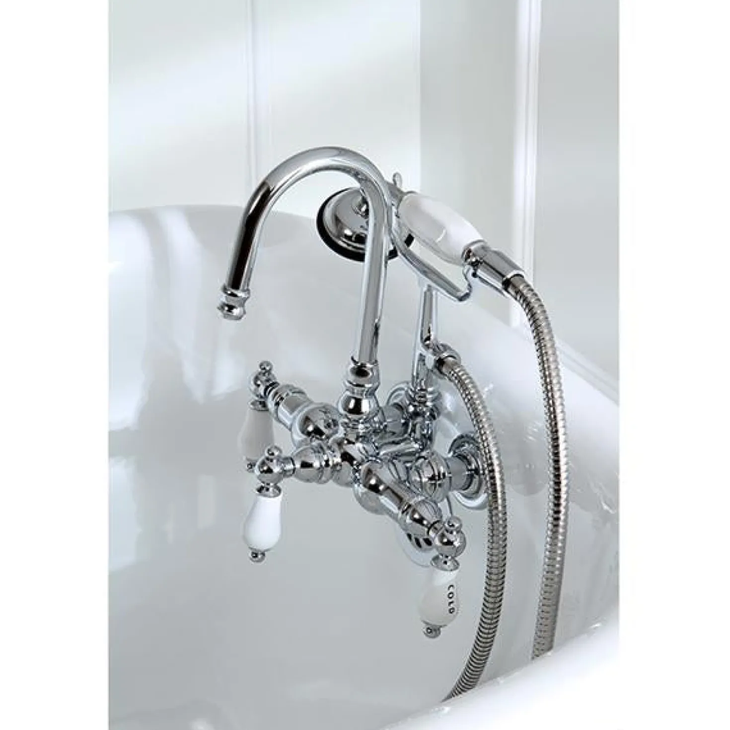 Kingston Brass Vintage Wall Mount Clawfoot Brass Tub Filler with Hand Shower