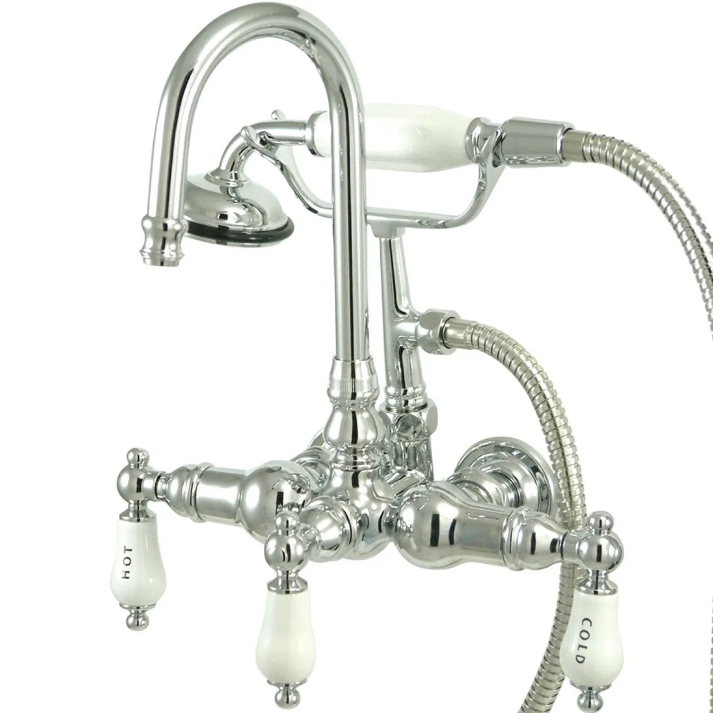 Kingston Brass Vintage Wall Mount Clawfoot Brass Tub Filler with Hand Shower