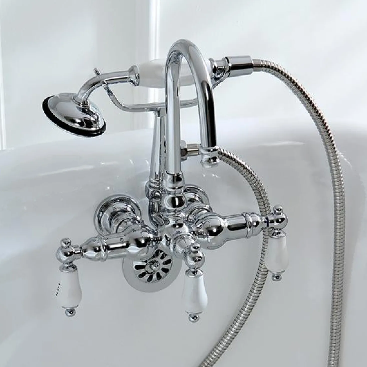 Kingston Brass Vintage Wall Mount Clawfoot Brass Tub Filler with Hand Shower