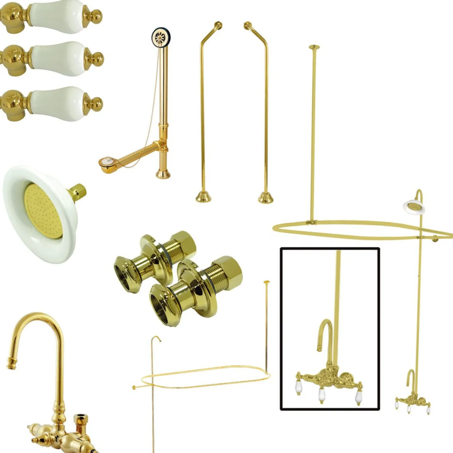 Kingston Brass Vintage Wall Mount Gooseneck Clawfoot Tub Faucet Package