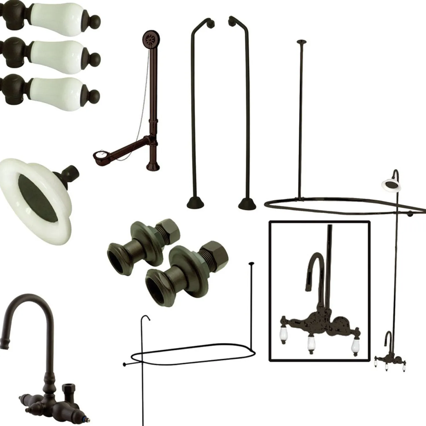 Kingston Brass Vintage Wall Mount Gooseneck Clawfoot Tub Faucet Package