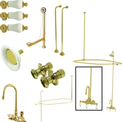 Kingston Brass Vintage Wall Mount High Rise Traditional Clawfoot Tub and Shower Package with Porcelain Lever Handles