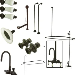 Kingston Brass Vintage Wall Mount High Rise Traditional Clawfoot Tub and Shower Package with Porcelain Lever Handles