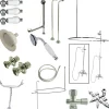 Kingston Brass Vintage Wall Mount Down Spout Clawfoot Tub and Shower Package with Porcelain Lever Handles in Polished Chrome