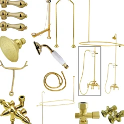 Kingston Brass Vintage Wall Mount Down Spout Clawfoot Tub and Shower Package with Metal Lever Handles