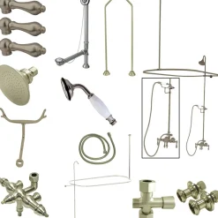 Kingston Brass Vintage Wall Mount Down Spout Clawfoot Tub and Shower Package with Metal Lever Handles