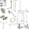 Kingston Brass Vintage Wall Mount Down Spout Clawfoot Tub and Shower Package with Porcelain Lever Handles in Polished Brass