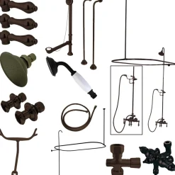 Kingston Brass Vintage Wall Mount Down Spout Clawfoot Tub and Shower Package with Porcelain Lever Handles in Oil Rubbed Bronze