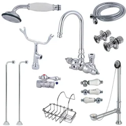 Kingston Brass Vintage Wall Mount Gooseneck Clawfoot Tub Filler with Shower Mixer Kit in Polished Chrome