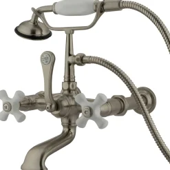 Kingston Brass Vintage Wall Mount 7" Spread Classic Clawfoot Tub Filler Faucet with Hand Shower