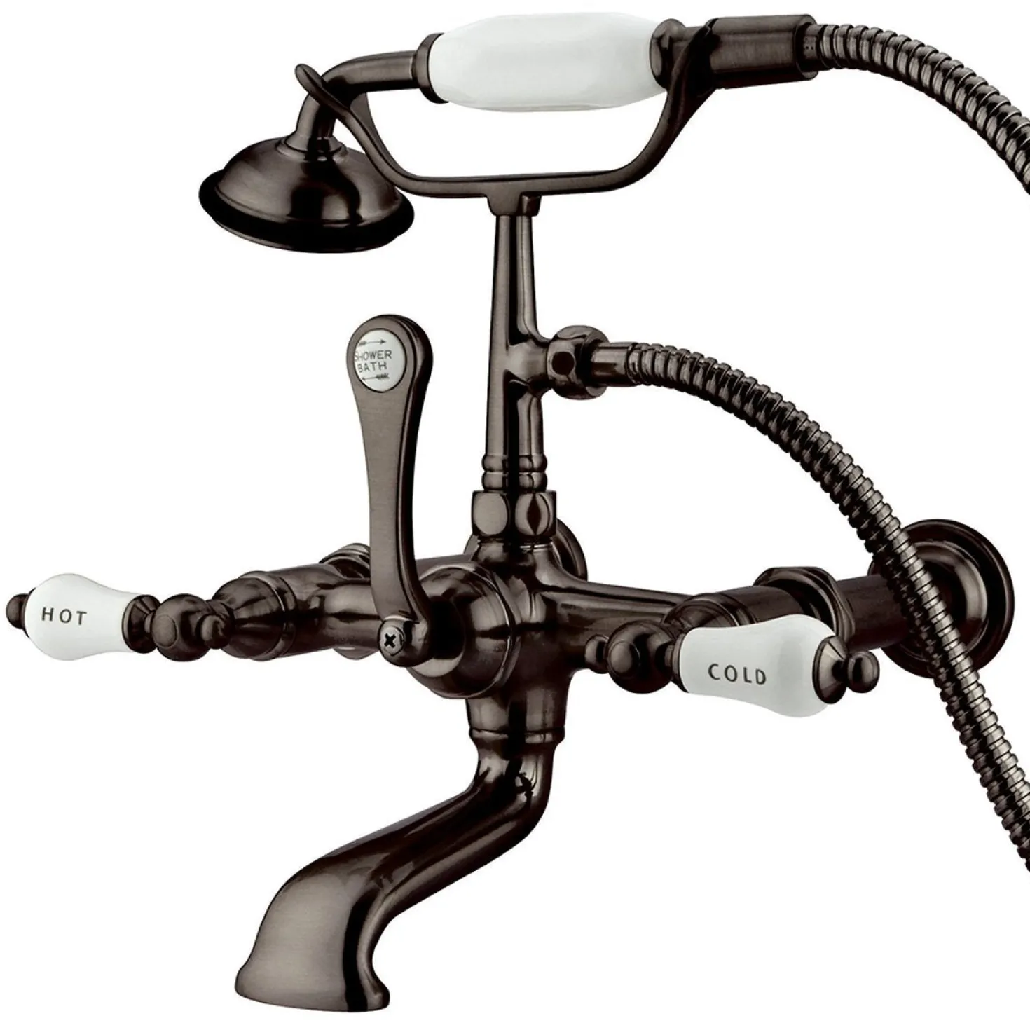 Kingston Brass Vintage Wall Mount Clawfoot Tub Filler Faucet with 7" Spread and Hand Shower