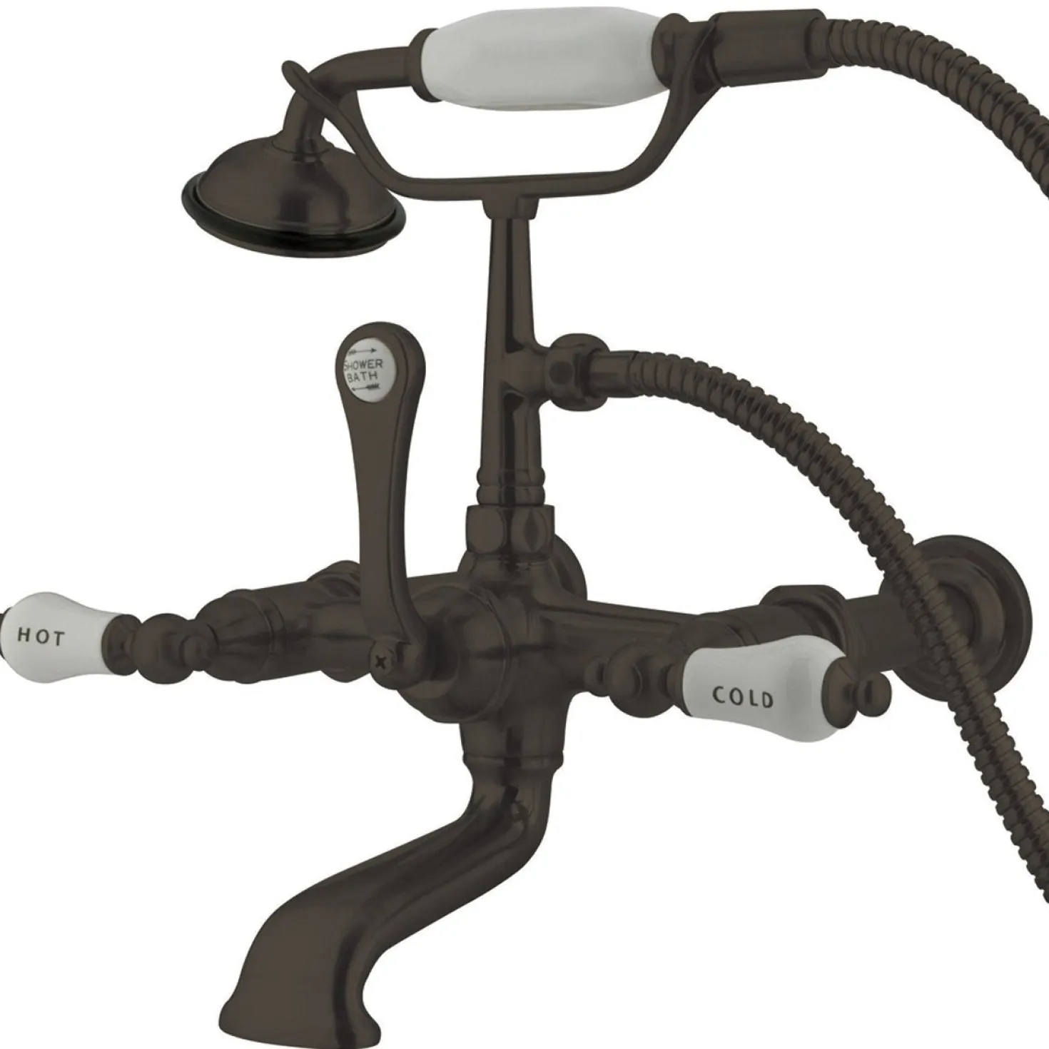 Kingston Brass Vintage Wall Mount Clawfoot Tub Filler Faucet with 7" Spread and Hand Shower