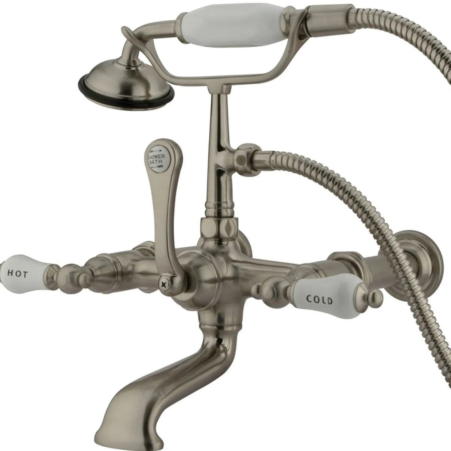 Kingston Brass Vintage Wall Mount Clawfoot Tub Filler Faucet with 7" Spread and Hand Shower