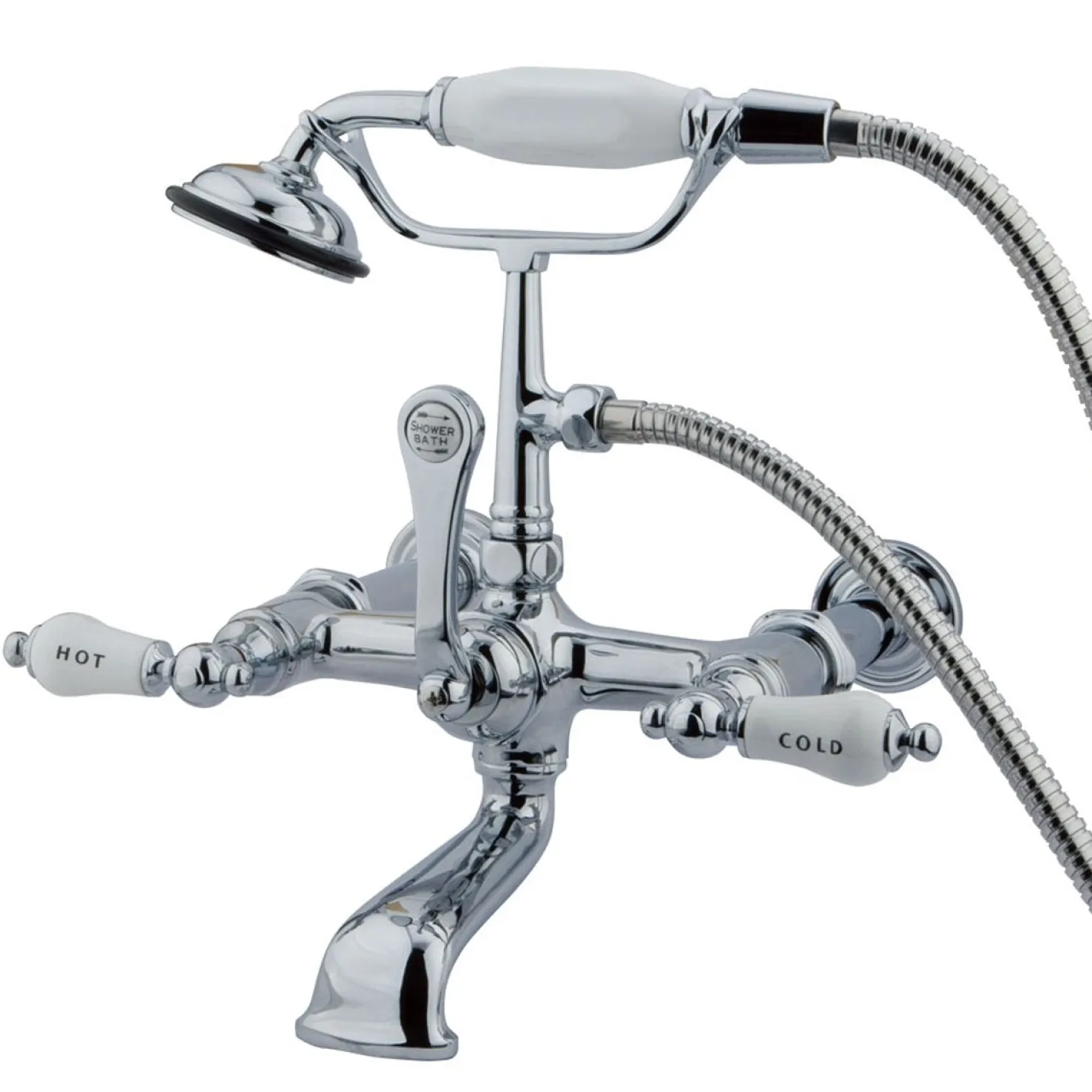Kingston Brass Vintage Wall Mount Clawfoot Tub Filler Faucet with 7" Spread and Hand Shower