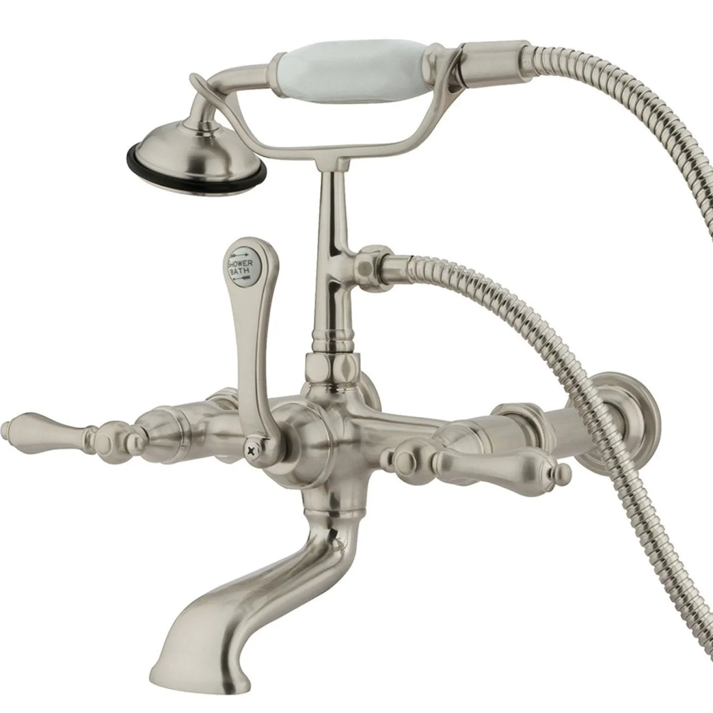 Kingston Brass Vintage Wall Mount Clawfoot Tub Filler Faucet with Hand Shower and with 7" Spread
