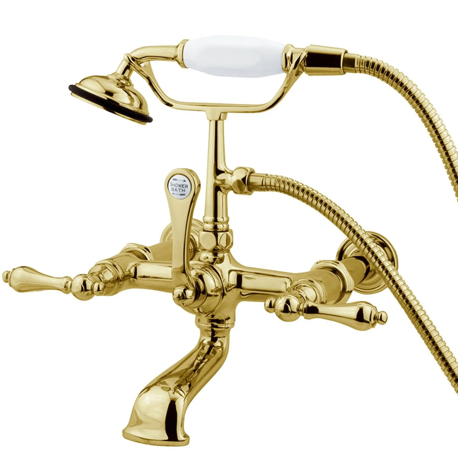 Kingston Brass Vintage Wall Mount Clawfoot Tub Filler Faucet with Hand Shower and with 7" Spread
