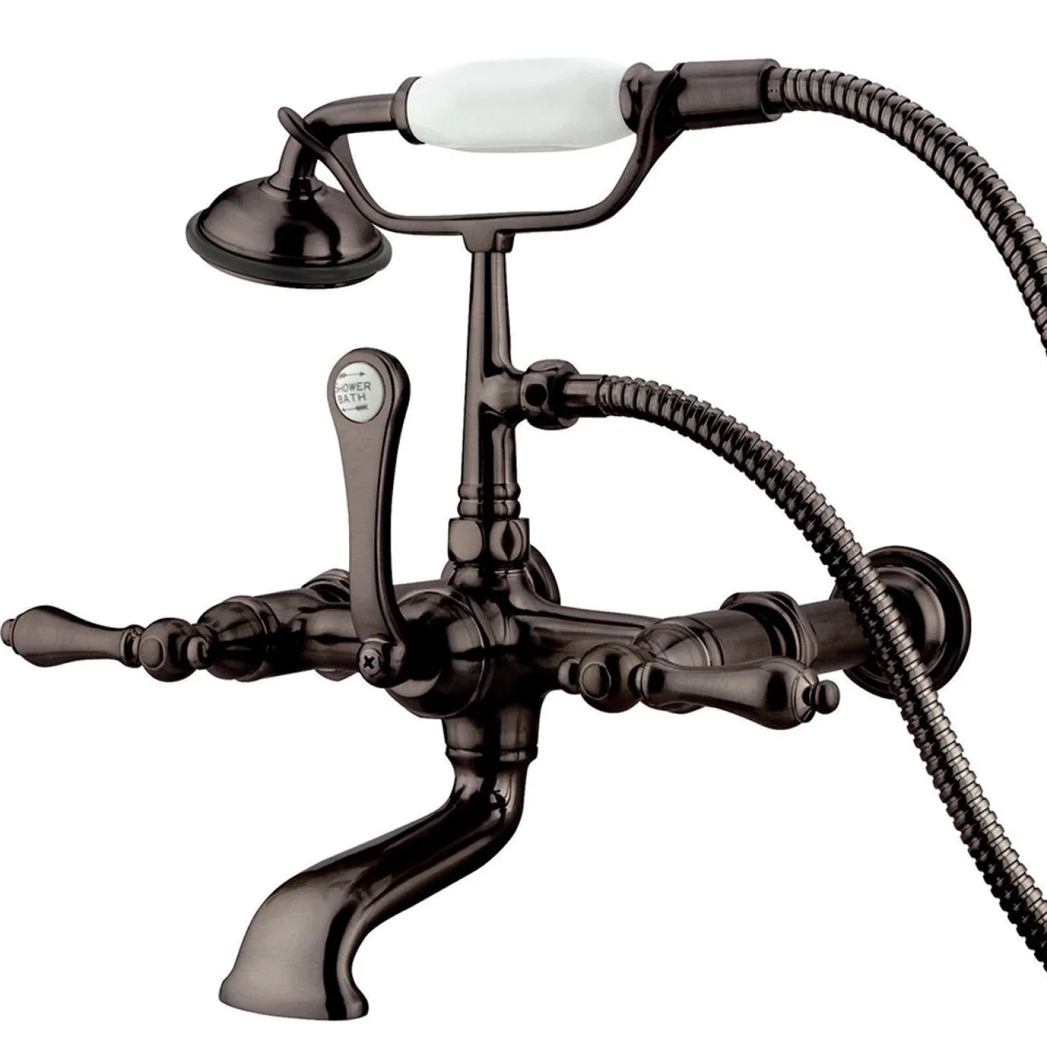 Kingston Brass Vintage Wall Mount Clawfoot Tub Filler Faucet with Hand Shower and with 7" Spread