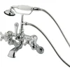 Kingston Brass Vintage Wall Mount Adjustable 3-3/8" - 10" Center Clawfoot Brass Tub Filler with Hand Shower