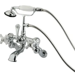 Kingston Brass Vintage Wall Mount Adjustable 3-3/8" - 10" Center Clawfoot Brass Tub Filler with Hand Shower