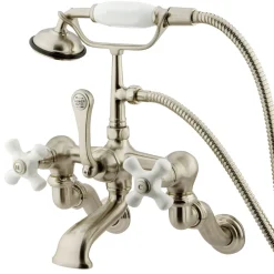 Kingston Brass Vintage Wall Mount Adjustable 3-3/8" - 10" Center Clawfoot Brass Tub Filler with Hand Shower