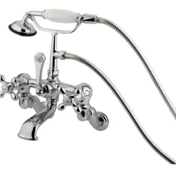 Kingston Brass Vintage Wall Mount Adjustable 3-3/8" - 10" Center Brass Clawfoot Tub Filler with Hand Shower