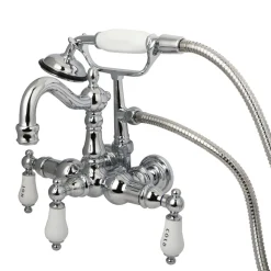 Kingston Brass Vintage 3-3/8" Wall Mount Clawfoot Tub Filler with Hand Shower in Polished Chrome