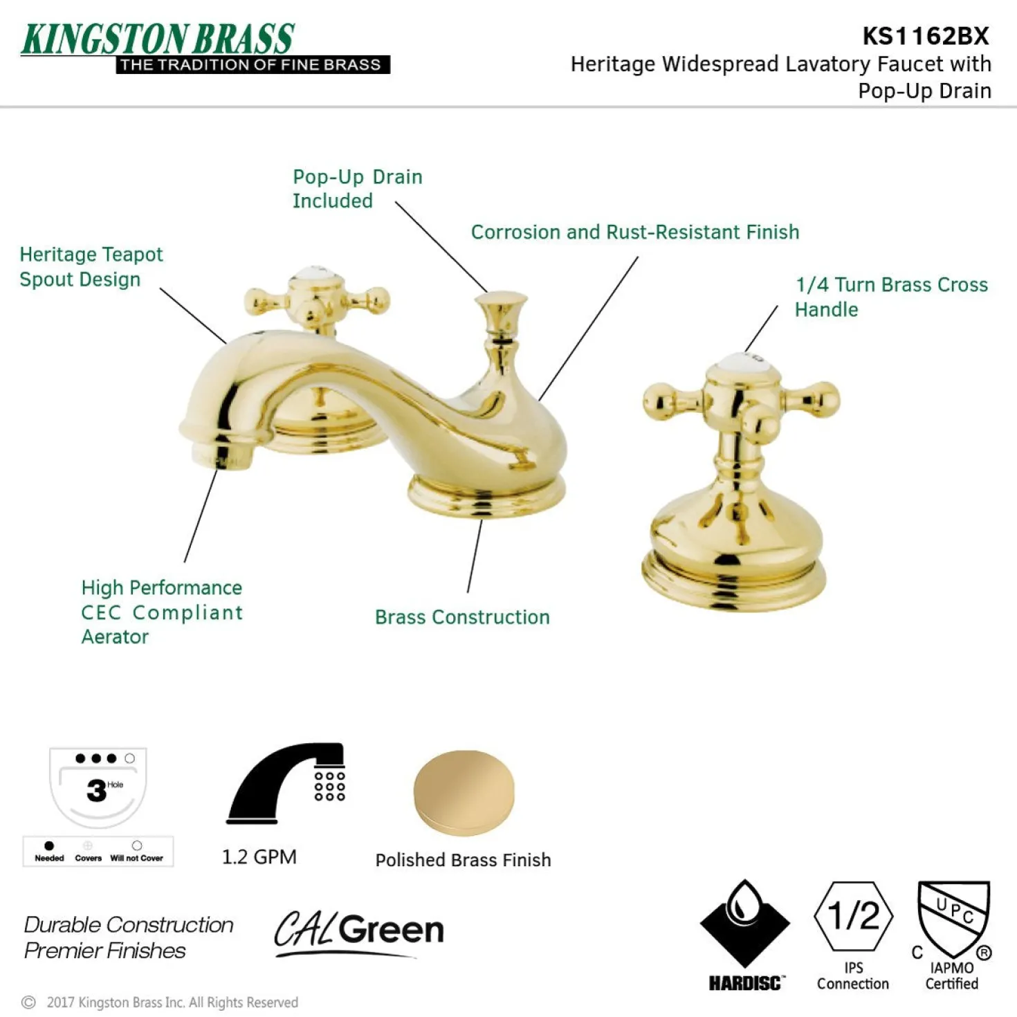 Kingston Brass Vintage 8" Widespread Three-Hole Bathroom Faucet