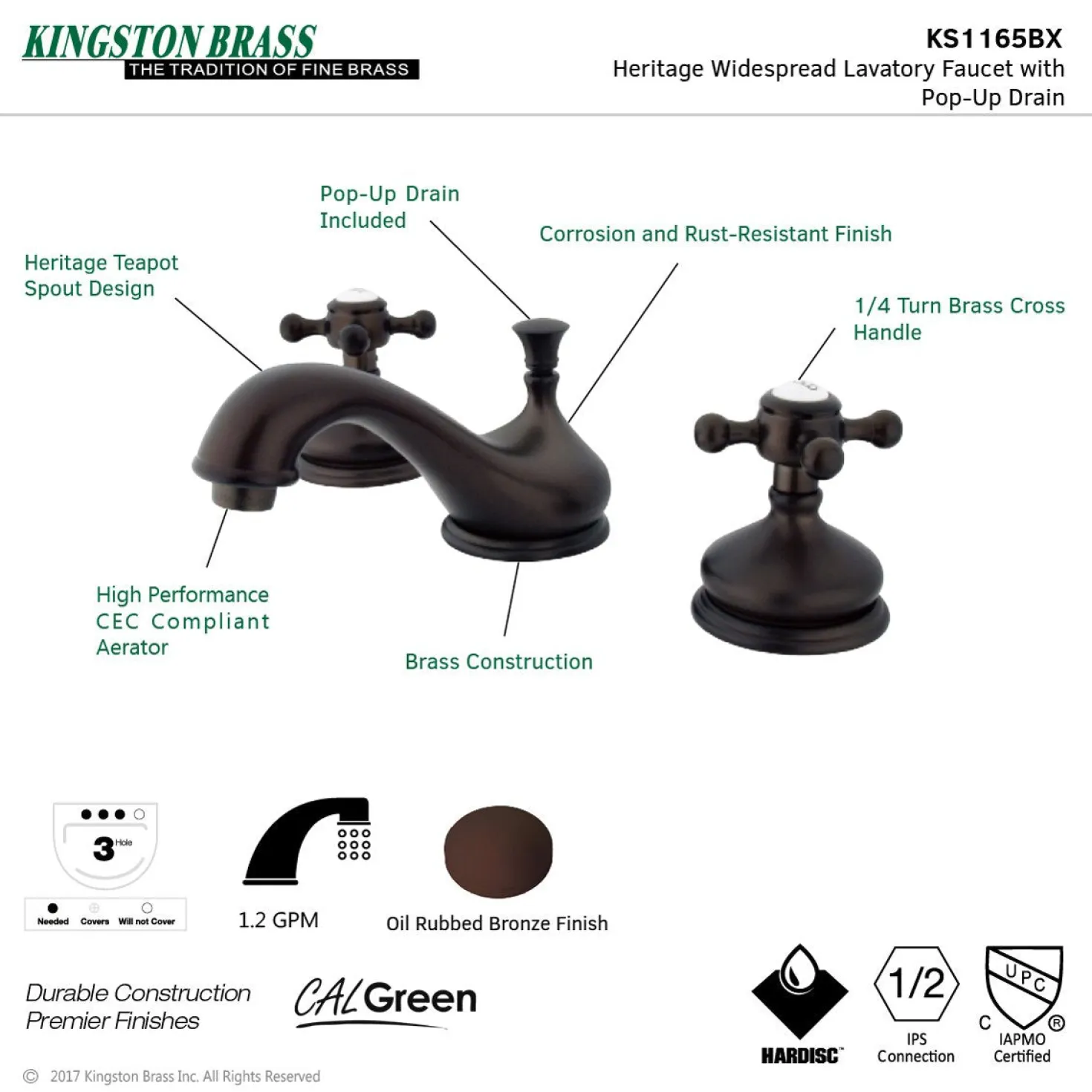 Kingston Brass Vintage 8" Widespread Three-Hole Bathroom Faucet