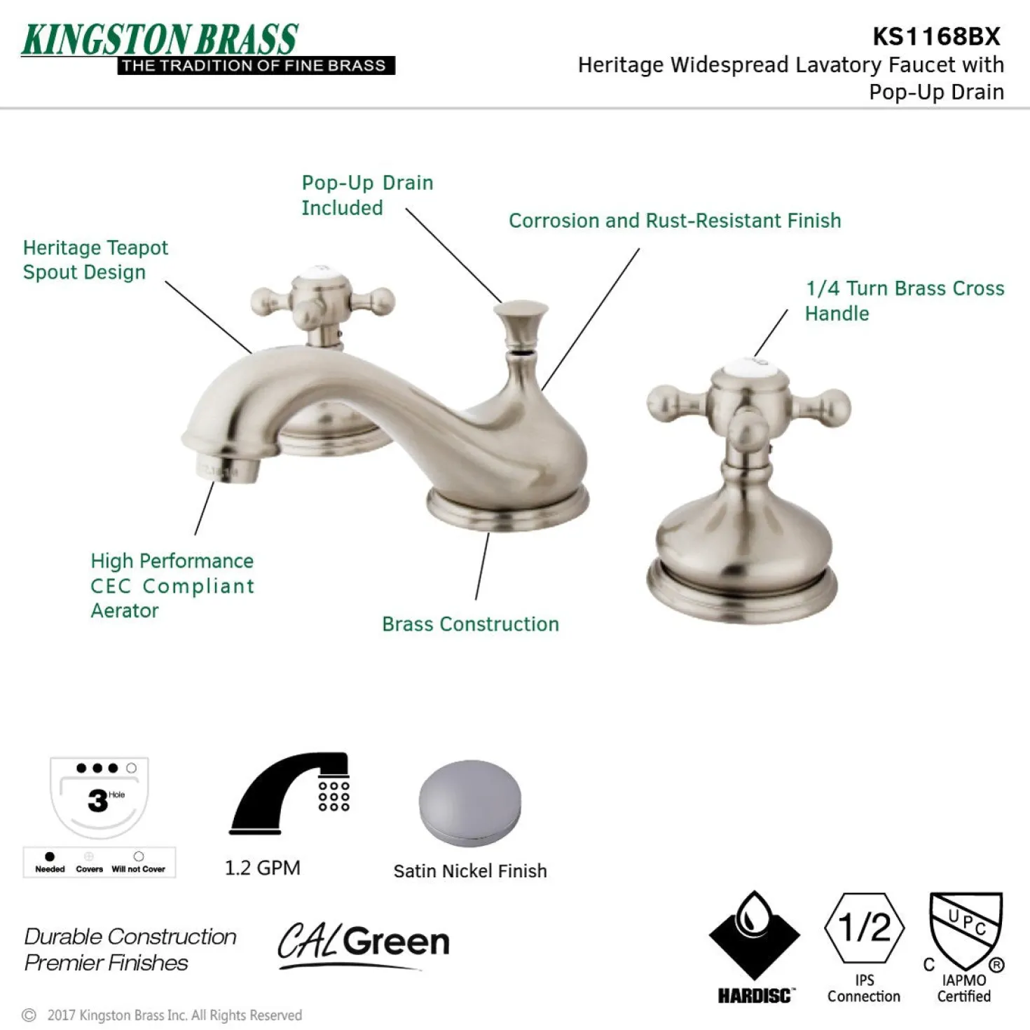 Kingston Brass Vintage 8" Widespread Three-Hole Bathroom Faucet