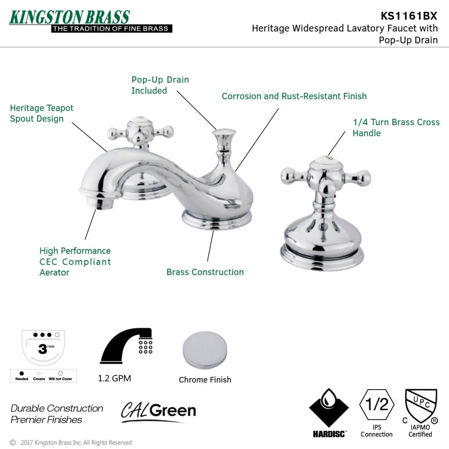 Kingston Brass Vintage 8" Widespread Three-Hole Bathroom Faucet