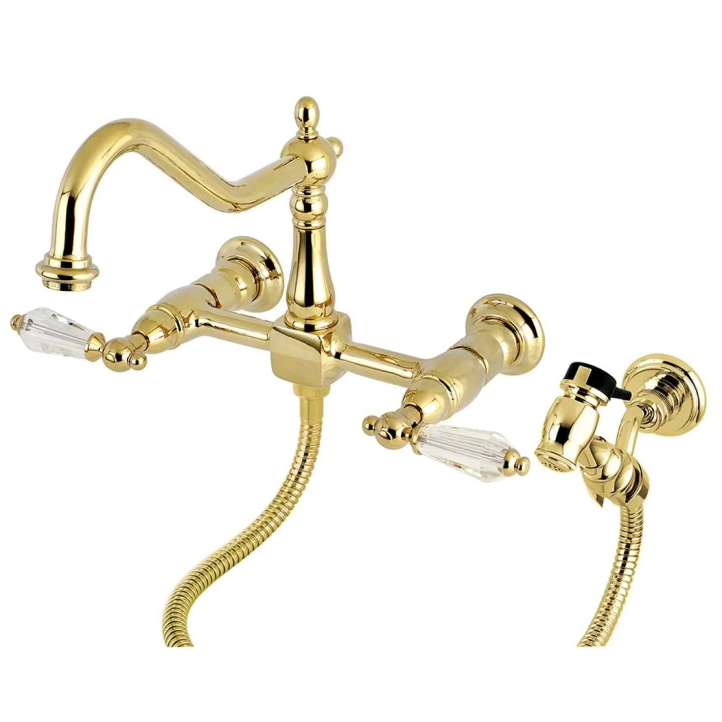 Kingston Brass Wall Mount 8" Centerset Kitchen Faucet with Brass Sprayer