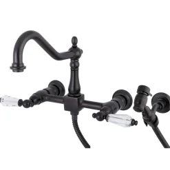 Kingston Brass Wall Mount 8" Centerset Kitchen Faucet with Brass Sprayer